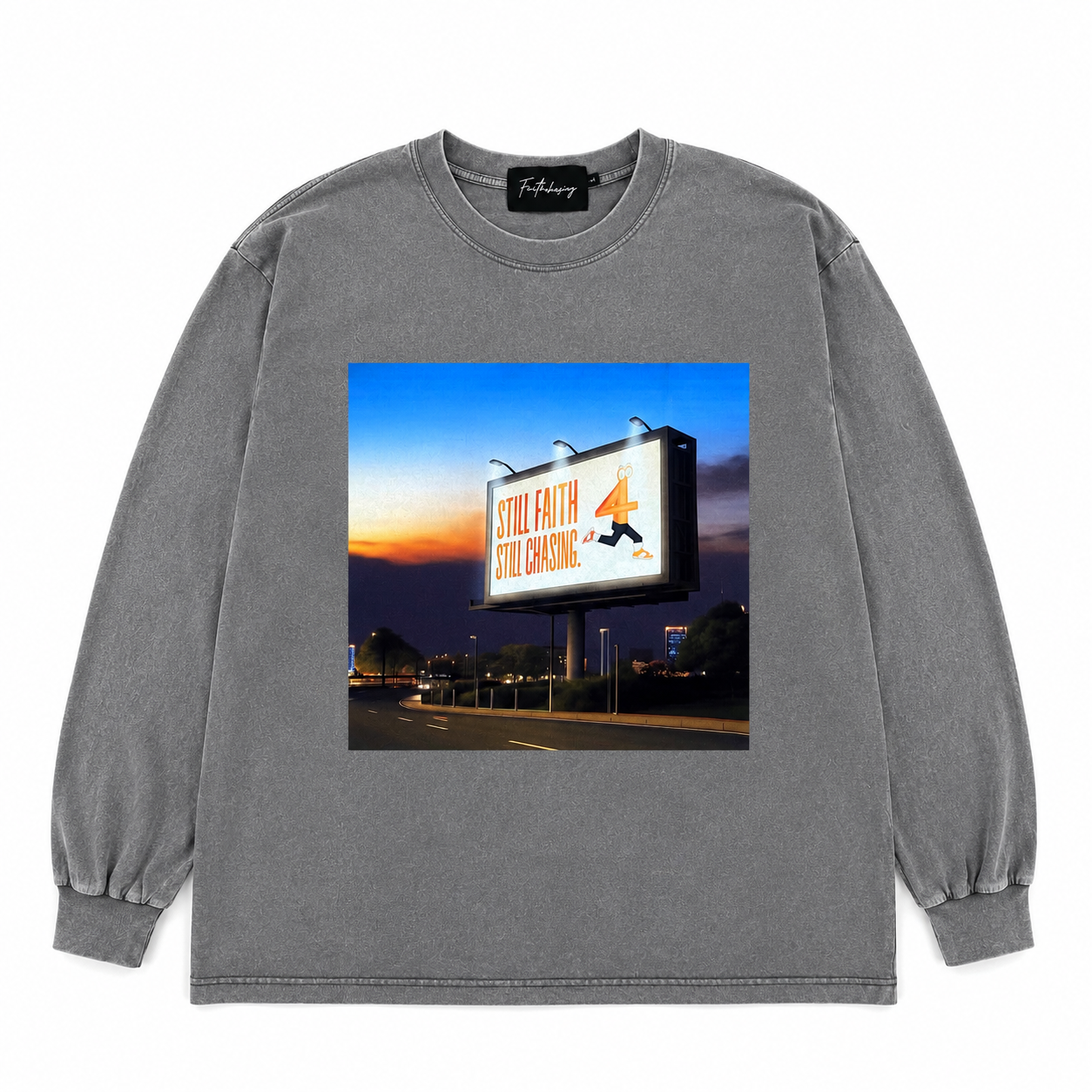 Vintage Washed Grey "Still Chasing" Sweater