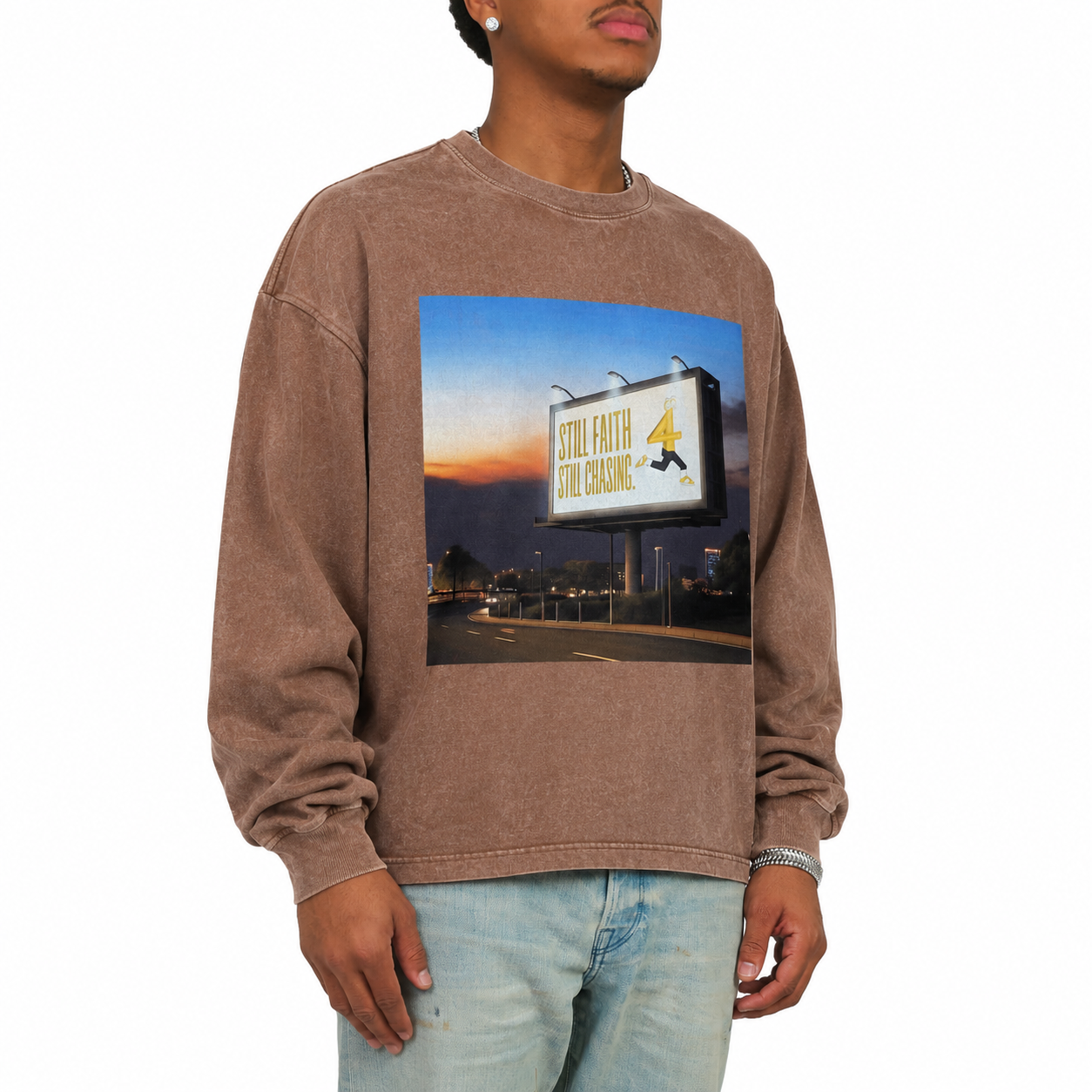 Vintage Washed Brown "Still Chasing" Sweater